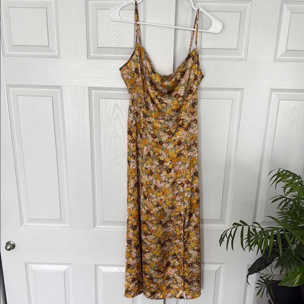 Lush Yellow and Brown Slip Midi Dress for Cocktail